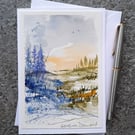 Long Shadows. Handpainted Watercolour Blank Cards