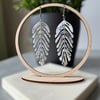 Subtle Lilac Green and pearlescent Feather Leaf Earrings 