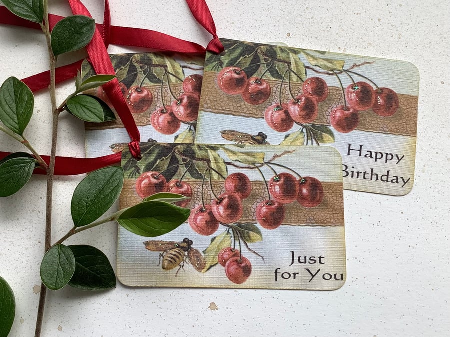 GIFT TAGS .Vintage -style  ' Cherry Ripe '( set of 3) ' .ready to ship...