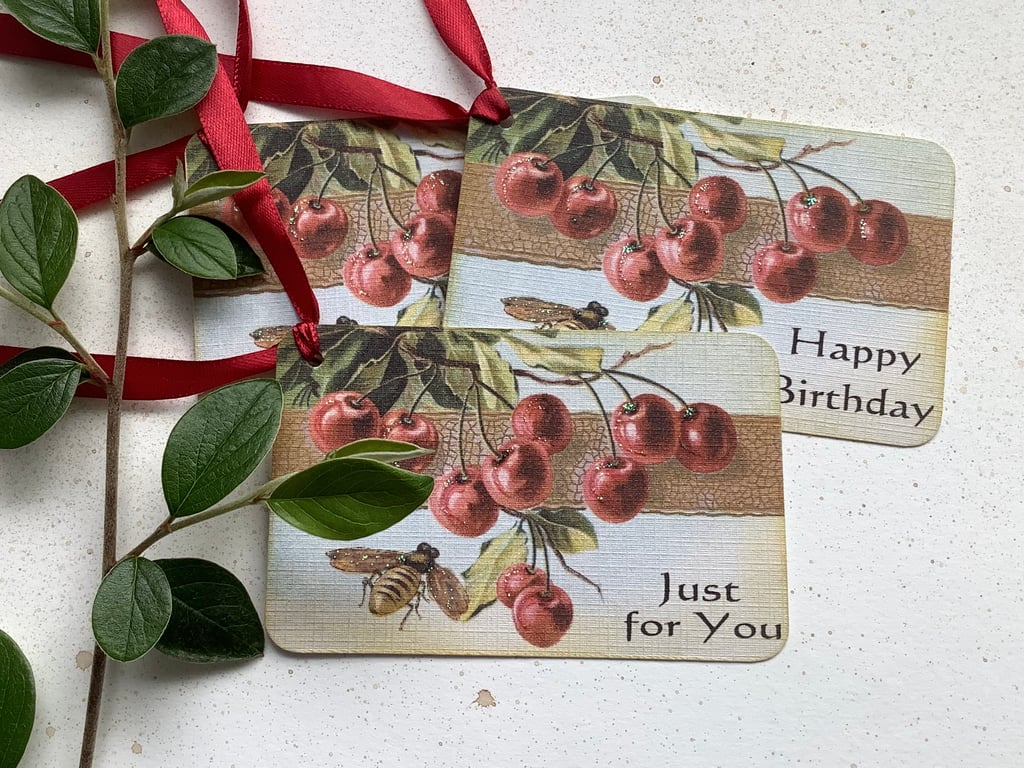GIFT TAGS .Vintage -style  ' Cherry Ripe '( set of 3) ' .ready to ship...