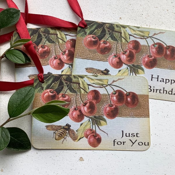 GIFT TAGS .Vintage -style  ' Cherry Ripe '( set of 3) ' .ready to ship...