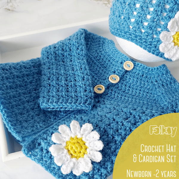 Baby & Toddler Crochet Hat And Cardigan Daisy Set, Made To Order 