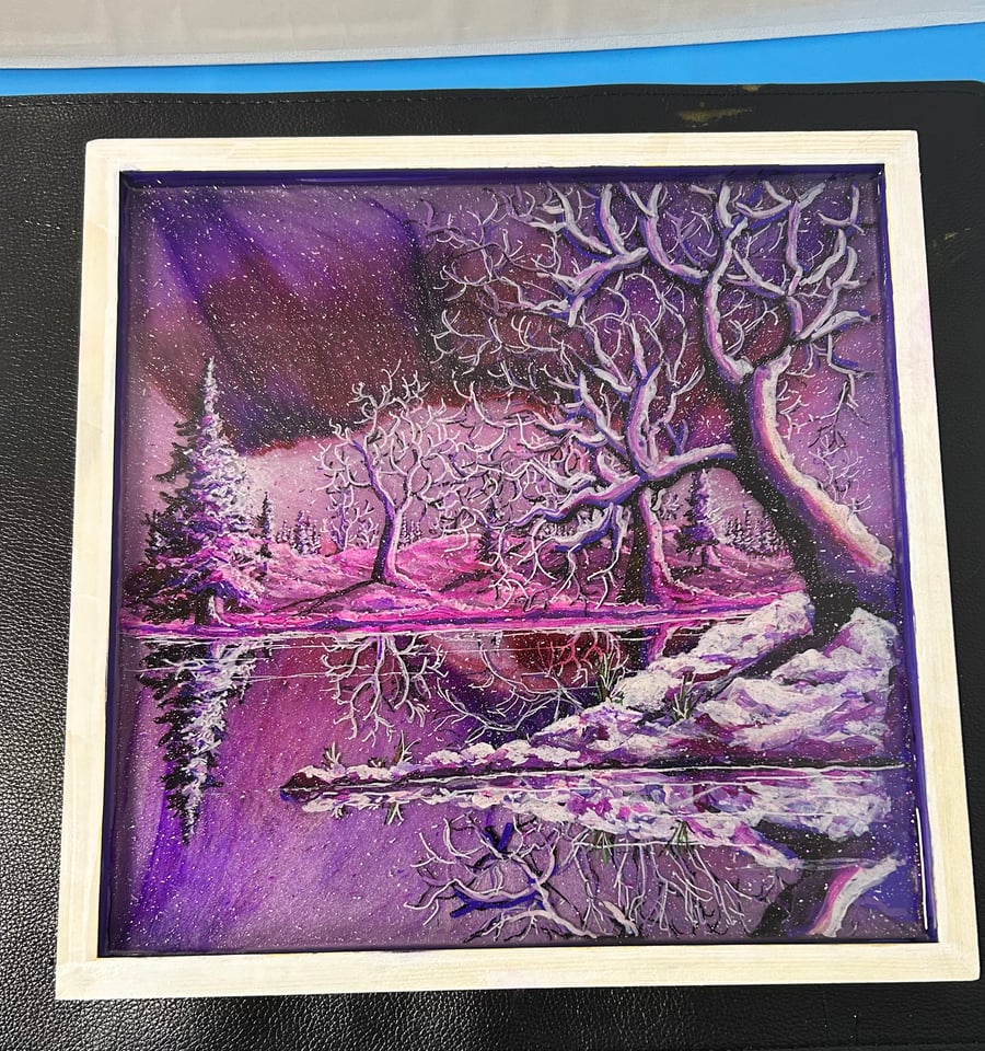 A hand painted and resin layered Winter scene by Andrew Jenkins 