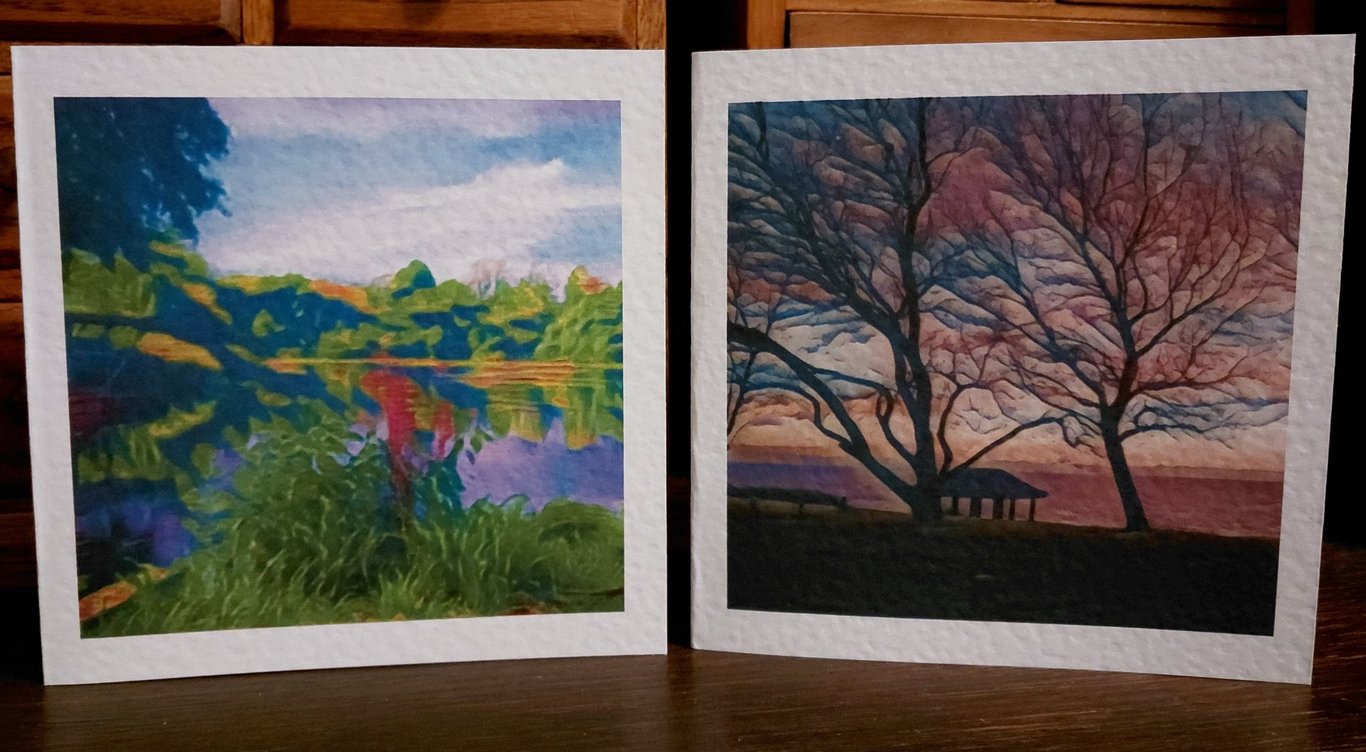 Beautiful Scenery - The Beautiful Lake, Trees, Sky and Meadow - 4 cards 