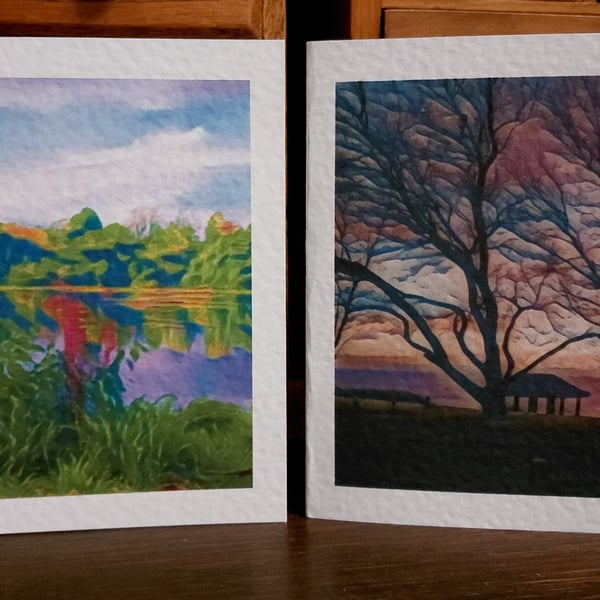 Beautiful Scenery - The Beautiful Lake, Trees, Sky and Meadow - 4 cards 