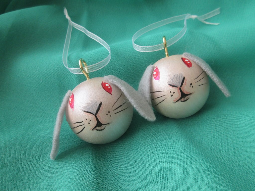 Bunny Rabbit Christmas Tree Baubles Hanging Decoration x 2