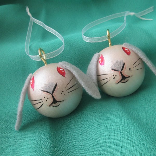 Bunny Rabbit Christmas Tree Baubles Hanging Decoration x 2