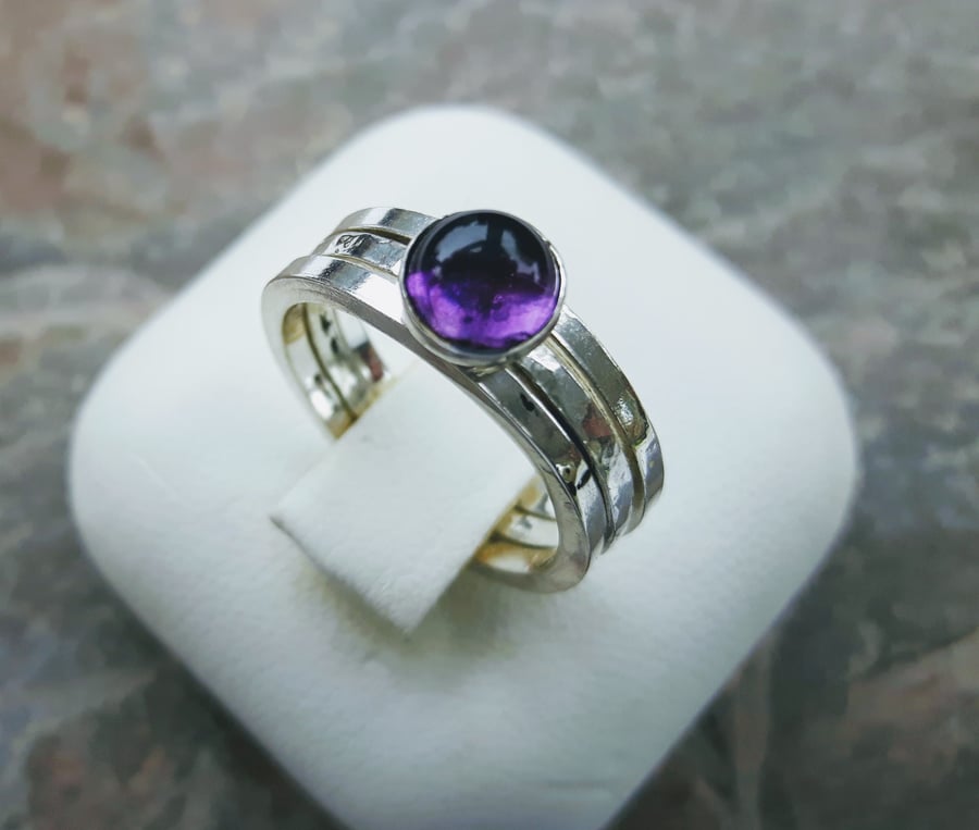 Stacking Rings, Set of Three, Sterling Silver with Amethyst, February Birthstone