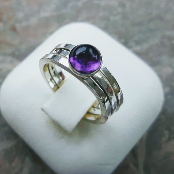 Stacking Rings, Set of Three, Sterling Silver with Amethyst, February Birthstone