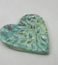 Medium Verdigris Leaf Sprig Texture Heart Shaped Ceramic Button - Image 4