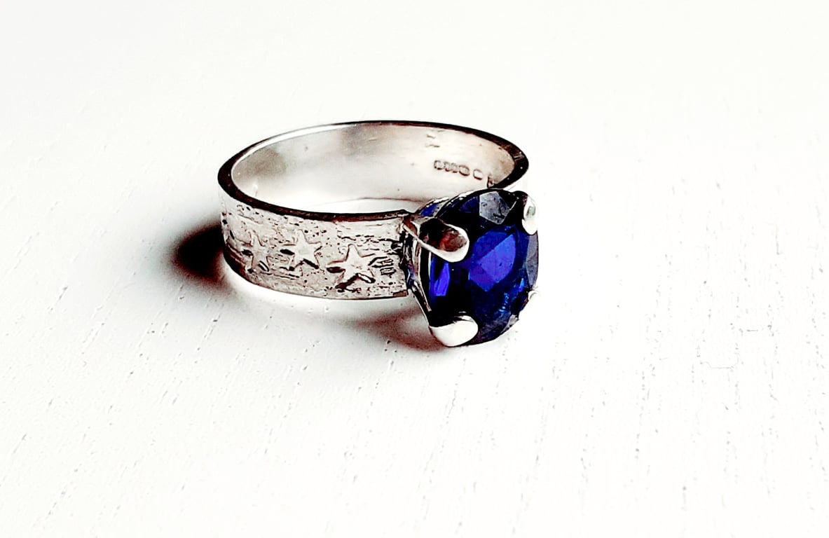 Sterling Silver Gemstone Star Design Ring, Handmade Urban Design Jewellery