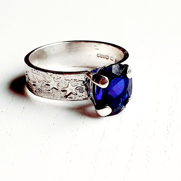 Sterling Silver Gemstone Star Design Ring, Handmade Urban Design Jewellery