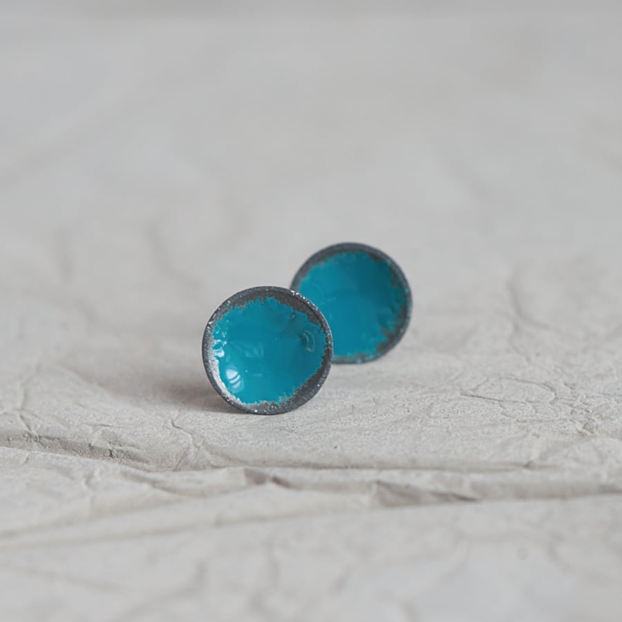 Turquoise Oxidised Sterling Silver  Little Stud Earrings