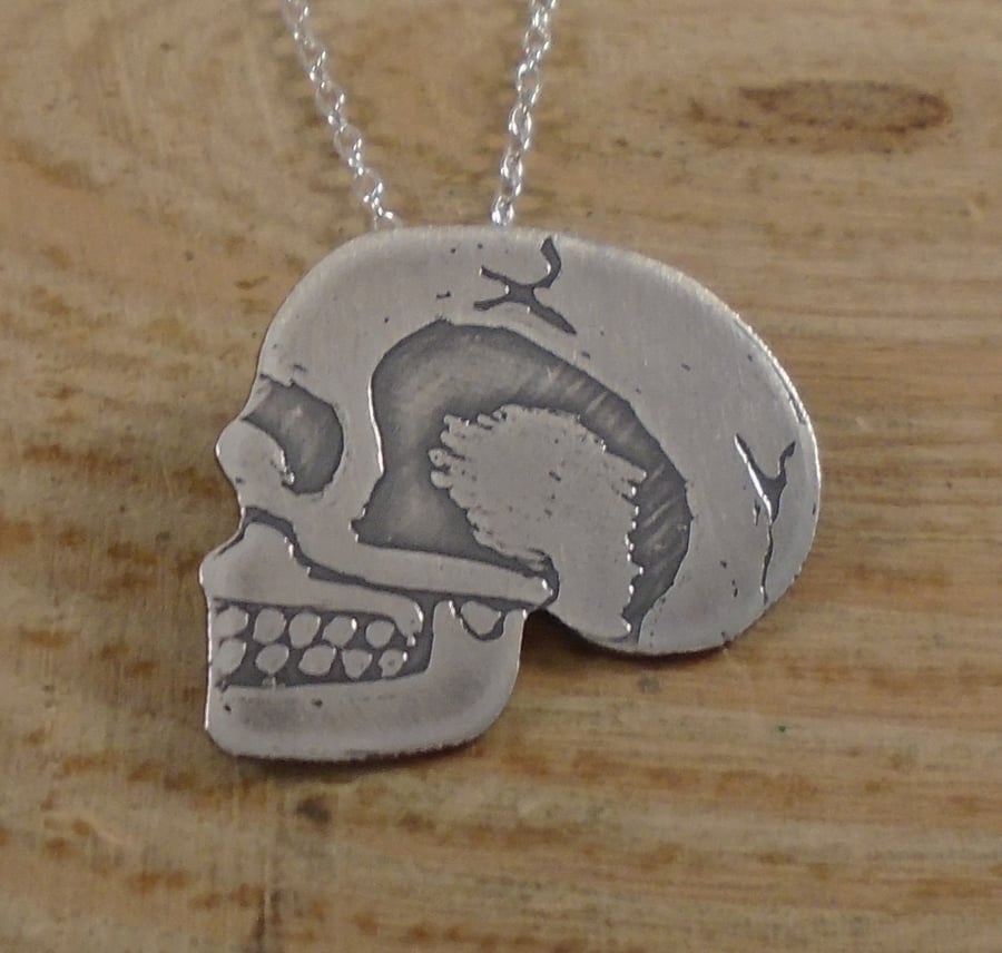 Sterling Silver Anatomical Skull Necklace