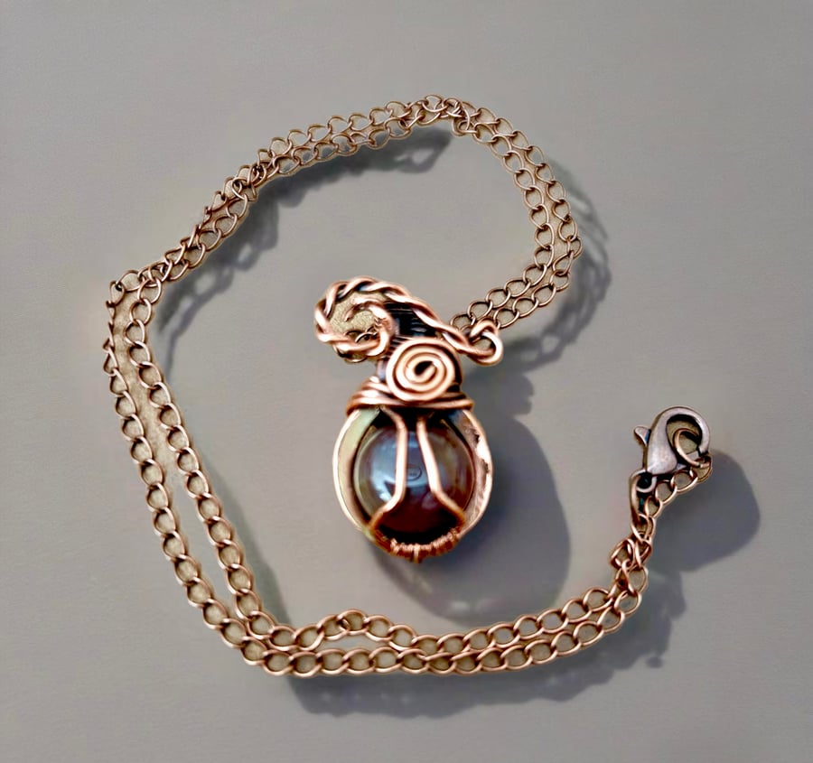 Oxidised Copper Semi Precious 16mm Aventurine Necklace - Stunning - 16” Chain