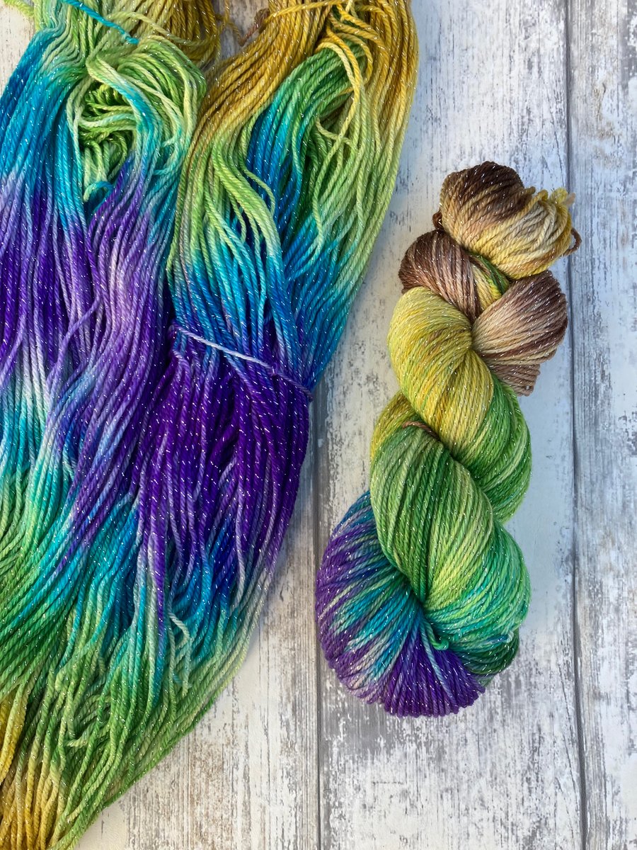 Hand dyed yarn 4 ply Merino Sparkle Bluebell woods 100g