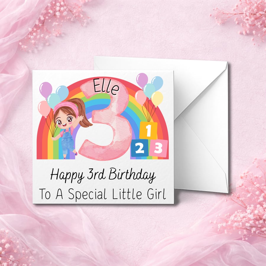 Personalised  Birthday Card, Cute Design, Custom Name, Son Daughter Kids Card
