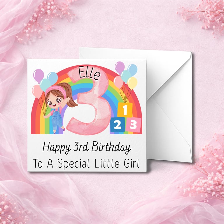 Personalised  Birthday Card, Cute Design, Custom Name, Son Daughter Kids Card