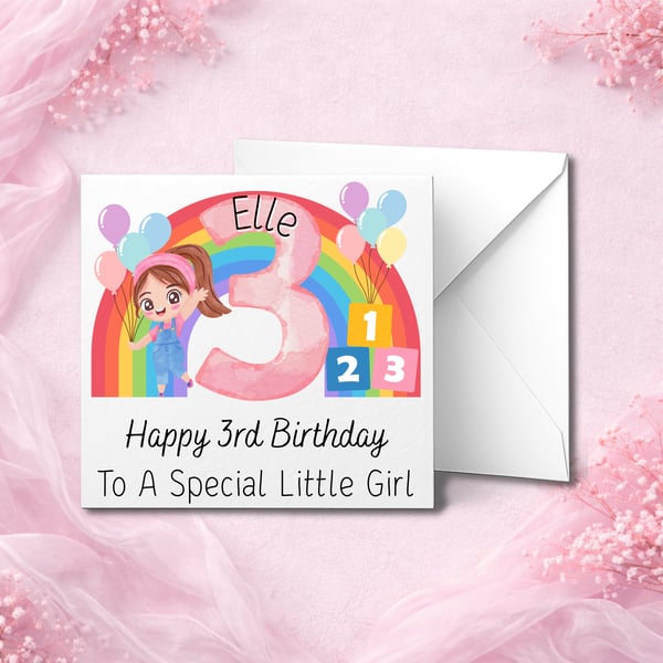 Personalised  Birthday Card, Cute Design, Custom Name, Son Daughter Kids Card
