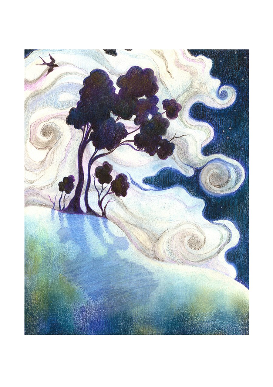 Magical Tree Giclee Art Print  - 'One Bright Night' - fairytale art, tree art