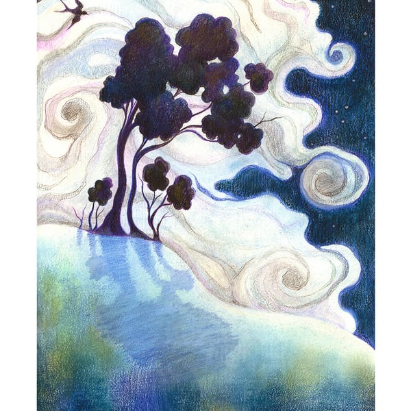 Magical Tree Giclee Art Print  - 'One Bright Night' - fairytale art, tree art