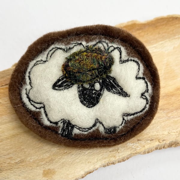 Upcycled Wensley the sheep with flat cap brooch pin or badge. 