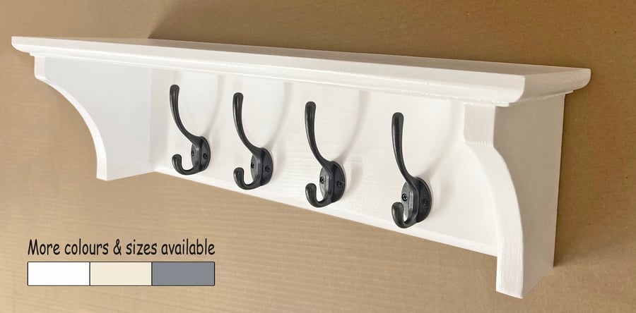 Coat Hooks with shelf – 4 to 12 Hooks – Solid wood – Wall mounted