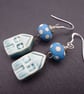 blue lampwork glass earrings, ceramic house jewellery - Image 1