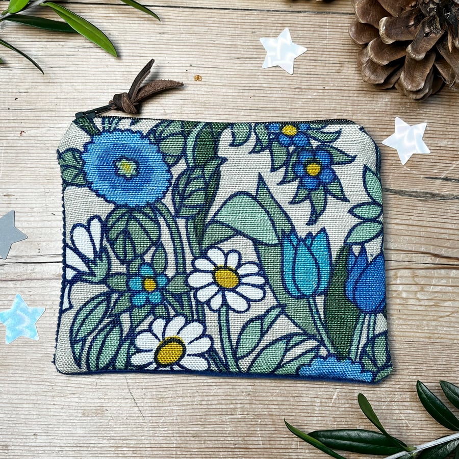 Vintage Flower Waltz Retro Floral linen and corduroy coin purse stocking filler