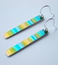 SALE Rectangle earrings in turquoise and yellow stripes SALE - Image 2