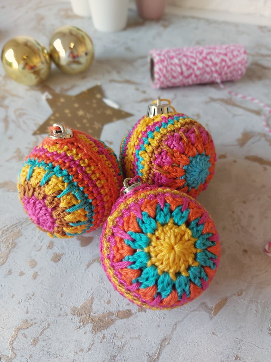 Crochet Christmas Baubles Set of 3 Tree Decorations