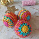 Crochet Christmas Baubles Set of 3 Tree Decorations