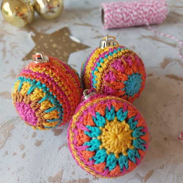 Crochet Christmas Baubles Set of 3 Tree Decorations