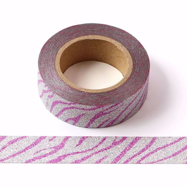 Pink and Silver Glitter Sparkle Washi Tape Decorative Tape 15mm x 10 Meters Eco 