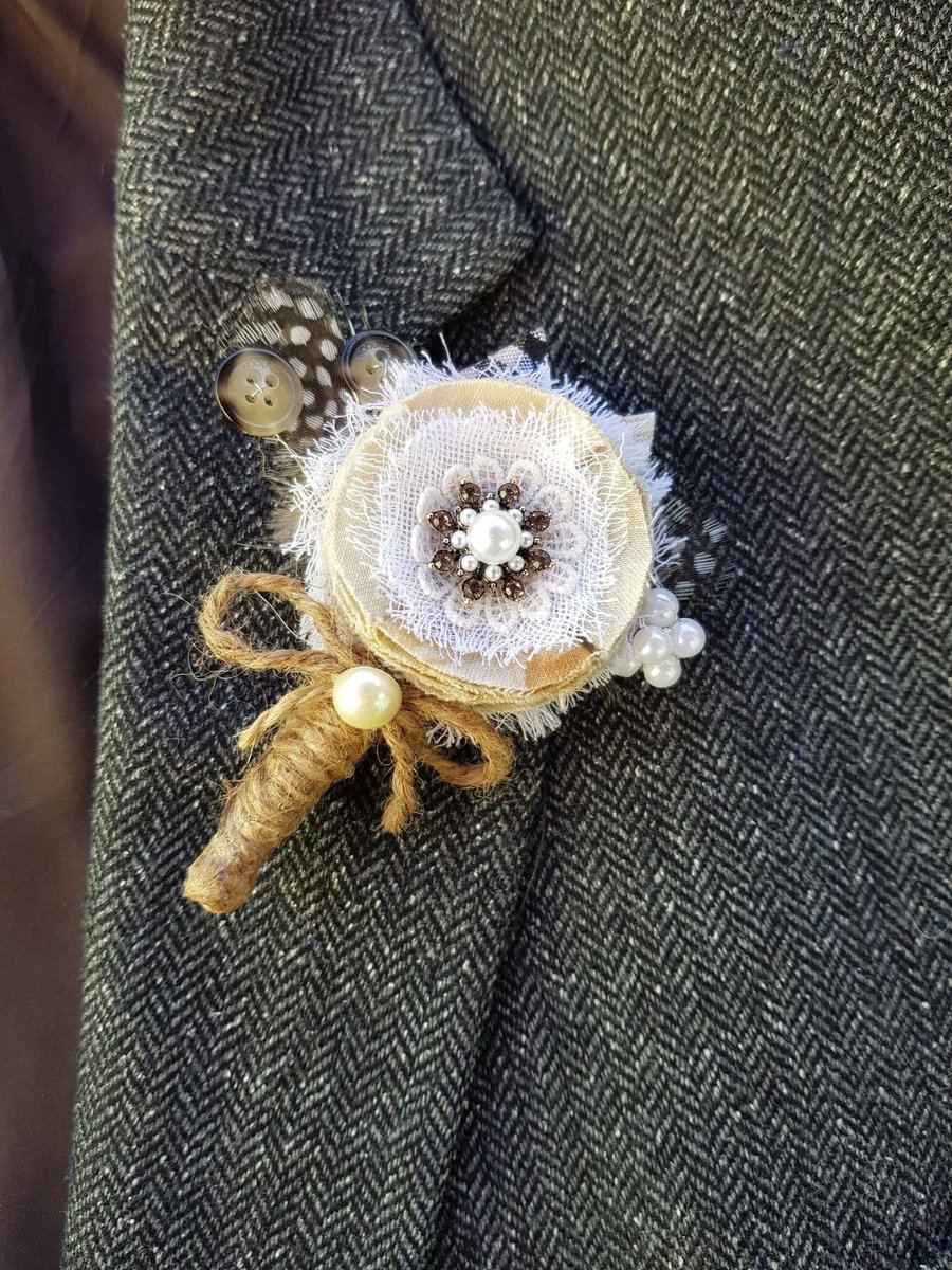 Shabby chic rustic boutonniere for men,  wedding accessories