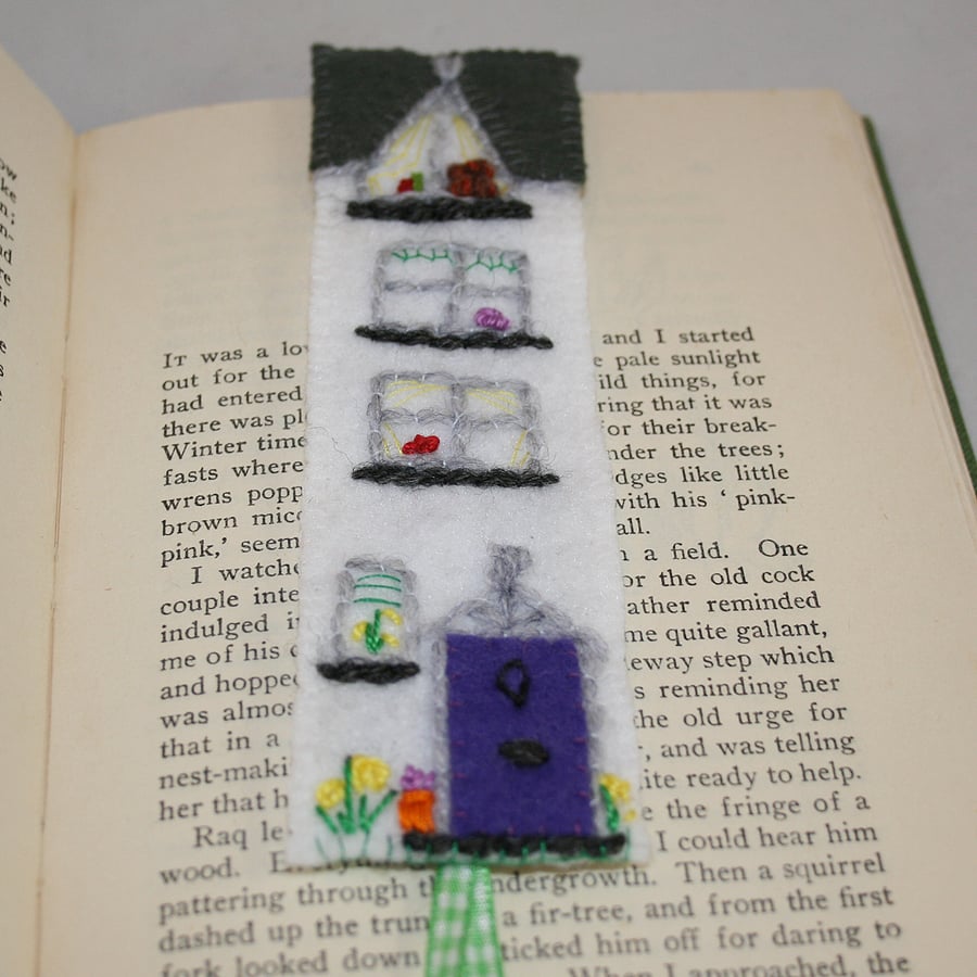 Embroidered Bookmark - Terraced House in Spring