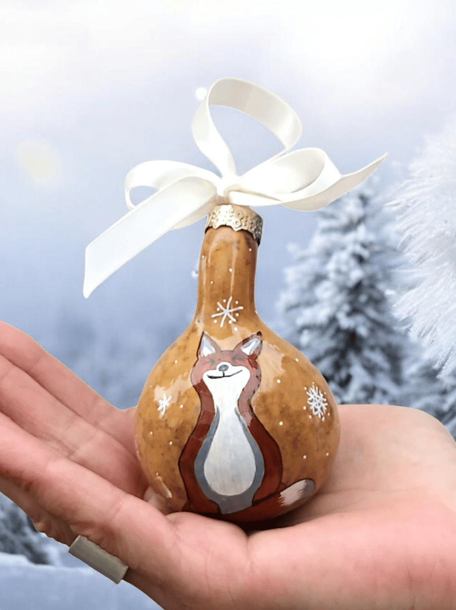 Happy Fox Gourdble - Christmas Gourd Bauble