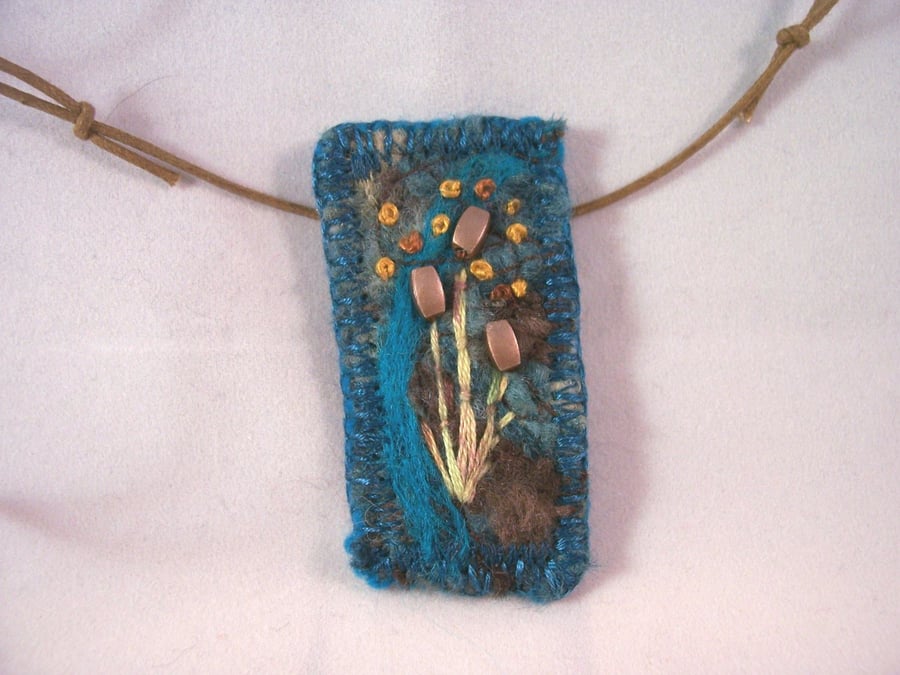 Felted and hand embroidered necklace
