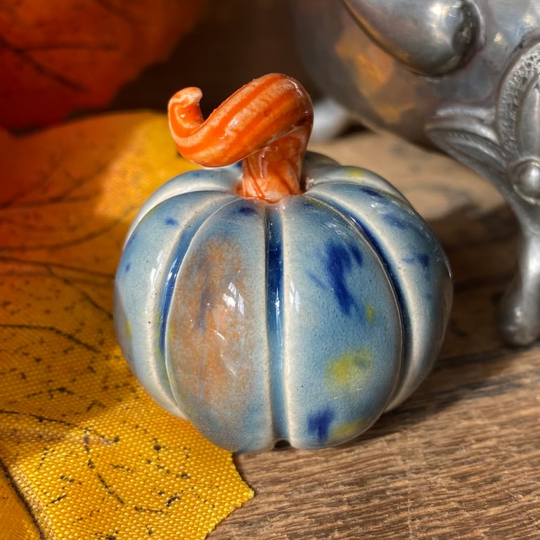 Blue Small standing ceramic pumpkin decoration 