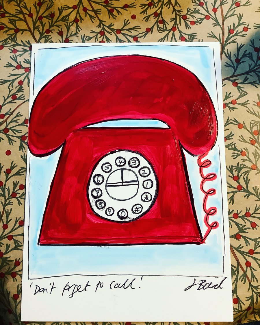 Don’t forget to call. Small original painting. Vintage telephone. Fun. 