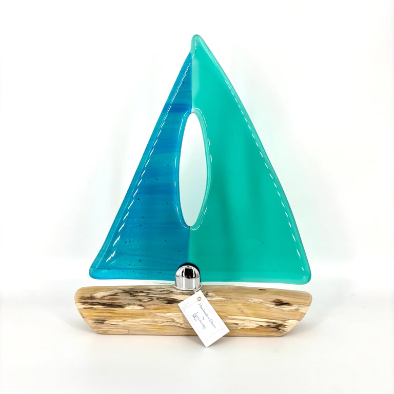Fused Glass & Drift Wood Sailing Boat 