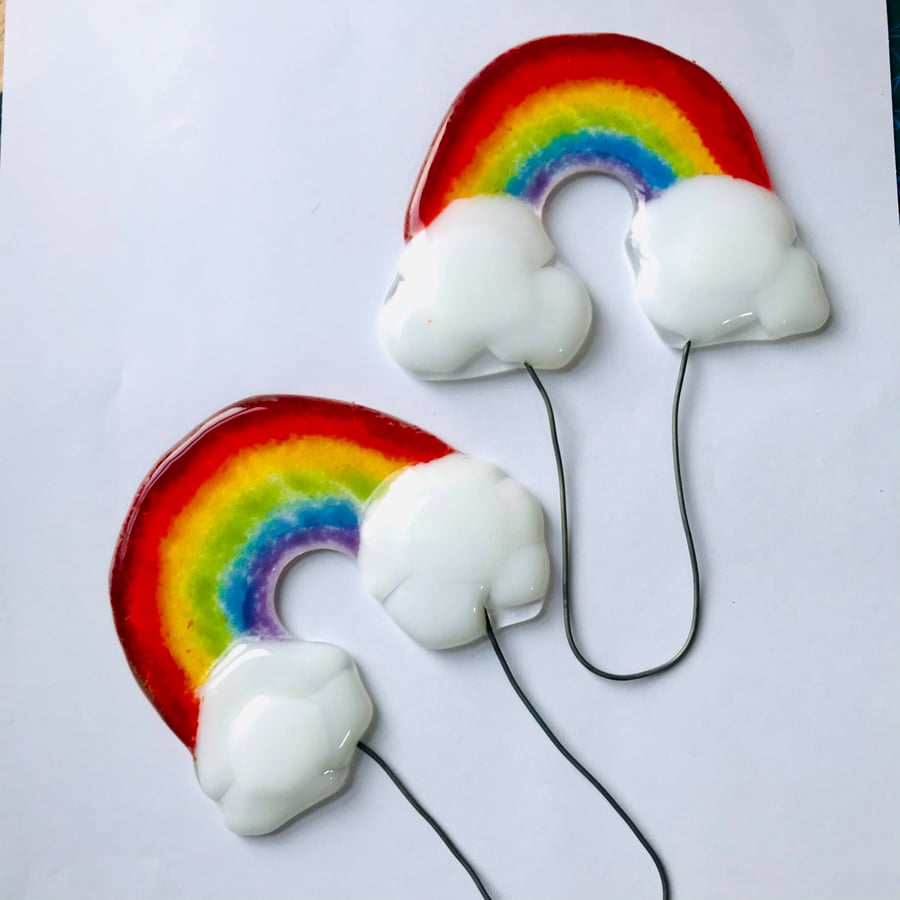 Colourful Handmade fused glass Rainbow Plant pot stake for garden or home decor