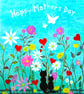 Mothers Day Flowers Card, Cats Butterflies Art, Black Kitten Hearts, Blank Card - Image 2