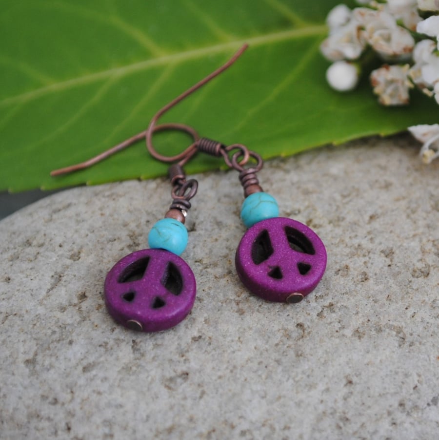 Purple peace & turquoise earrings