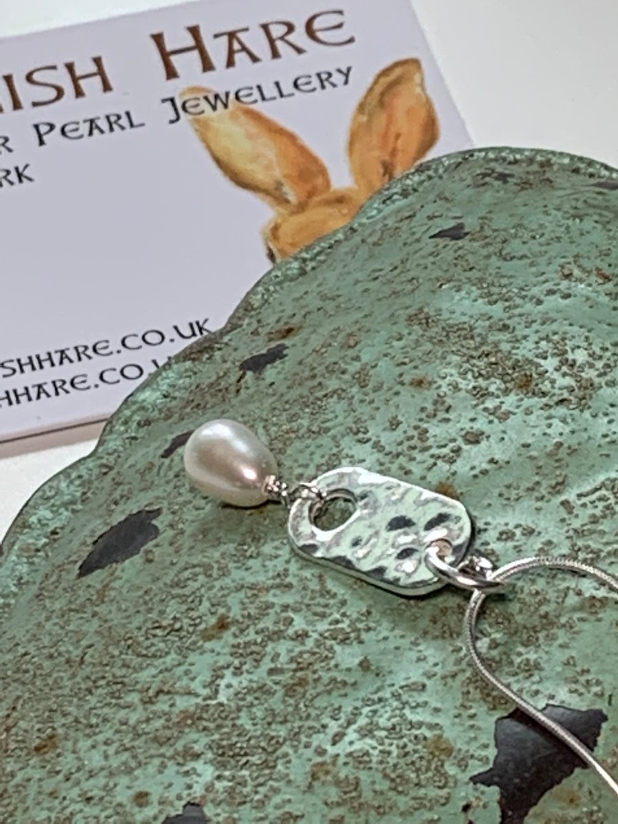 Handmade Fine Silver  Pendant featuring a freshwater pearl -  with 18" chain