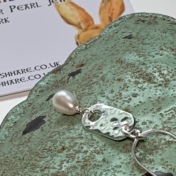 Handmade Fine Silver  Pendant featuring a freshwater pearl -  with 18" chain