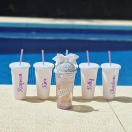 Bride Hen Party Girls Trip Personalised Bling Rhinestone Cold Cup 22oz