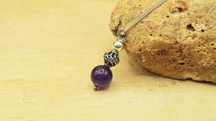 Small Amethyst Pendant Necklace. February birthstone
