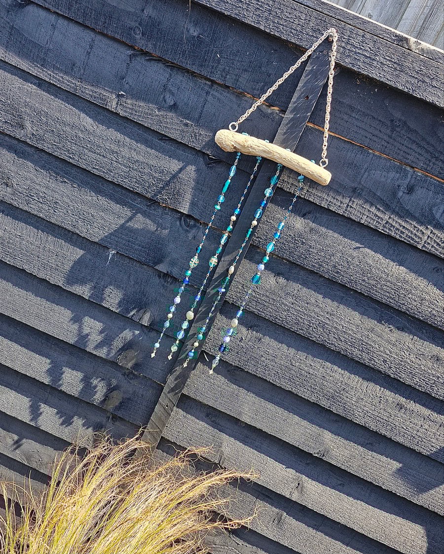 Driftwood Beaded Hanging, Mobile, Windcatcher. 