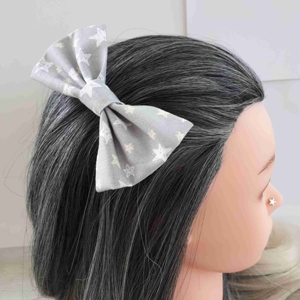 Bow Hair Grip Clips, Grey White Yellow, Stars Celestial, Retro Hairstyle, C47